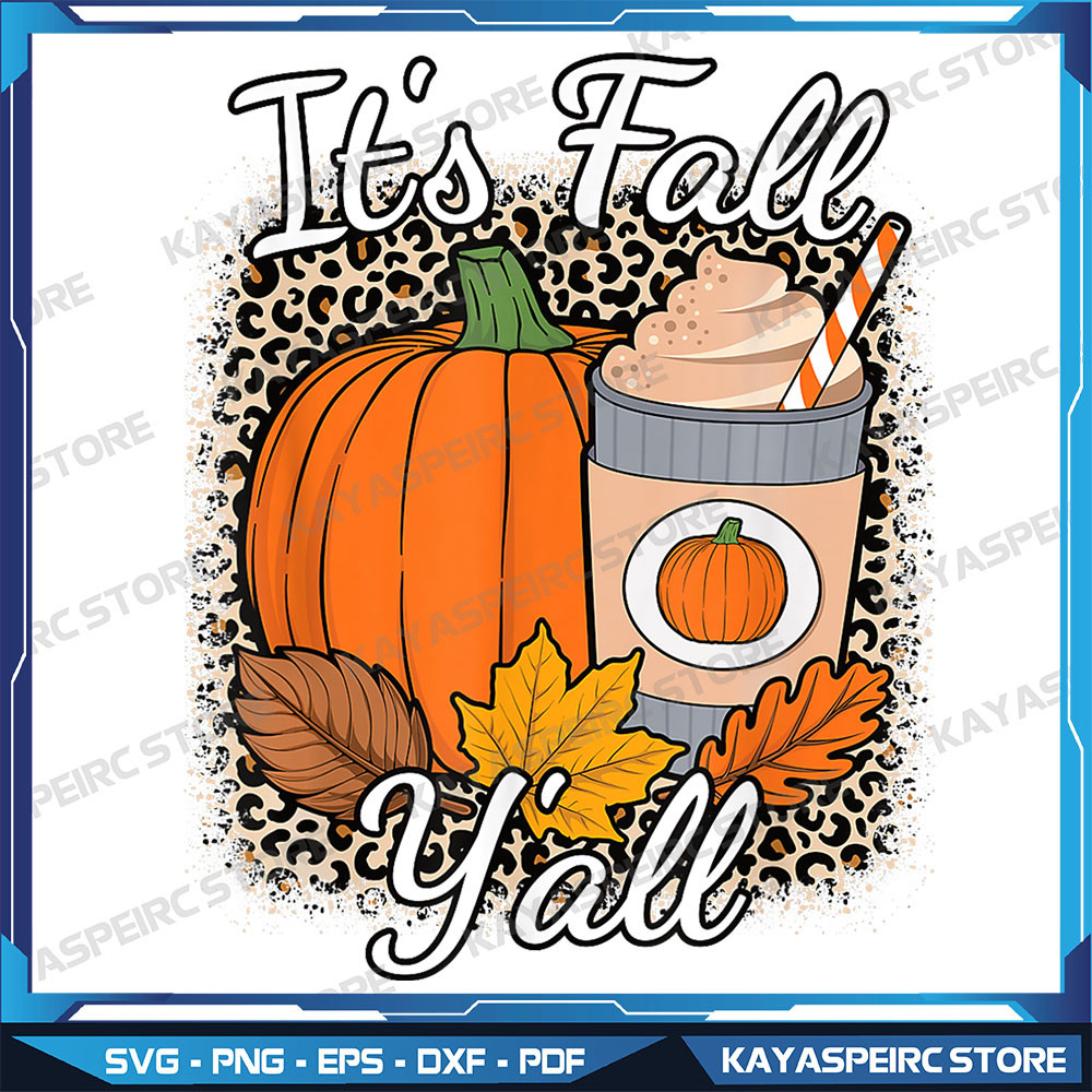 Its Fall Yall Pumpkin Spice Leopard Autumn Thanksgiving Png Pumpkin Png Autumn Png Retro Fall Shirt 0