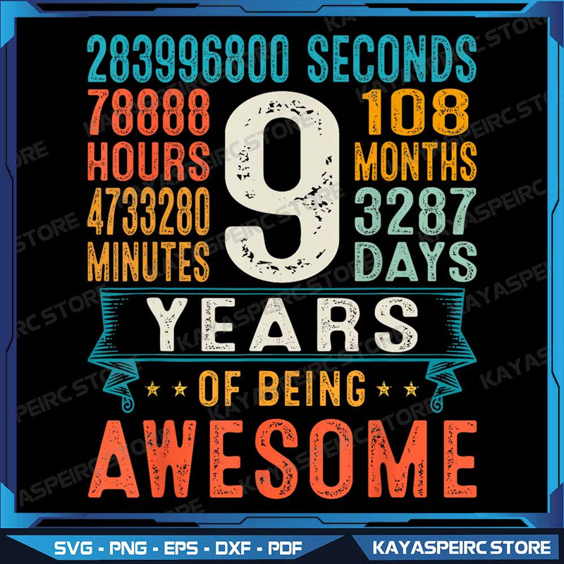 9 Years Old Retro Distressed 9th Birthday Gifts 108 Months Png 9th Birthday Png 9 Years Png 108 Mon 0