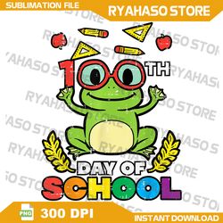 100th day of school frog png, 100 days smarter teacher kids gift png, 100 days of school time flies frog