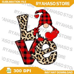 cute gnomes valentines love leopard plaid couple matching png, valentine love png, leopard buffalo plaid gnome heart