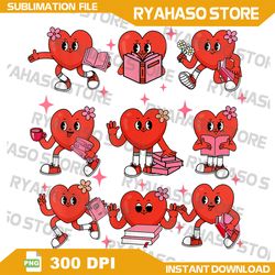 cute heart reading a book valentines day teacher book lovers png, book lover valentine png, candy heart reading books