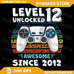 12th birthday decoration boy 12year png, 12 year old birthday png, birthday boy gamer level up 12 png, level 12 unlocked