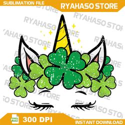 kids st patricks day unicorn face shamrock pattys toddler girls png, saint patrick's day unicorn face png
