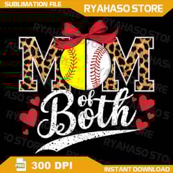 mom of both leopard png, mom baseball softball mother's day women png, hand drawn, sports png, softball, baseball png