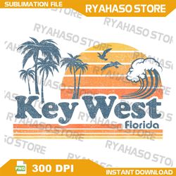 key west florida png, beach vintage spring break vacation retro png, retro vintage vacation, palm trees and sunset png