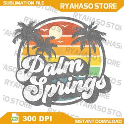 palm springs png, california beach retro vintage vacation png, palm trees and sunset png