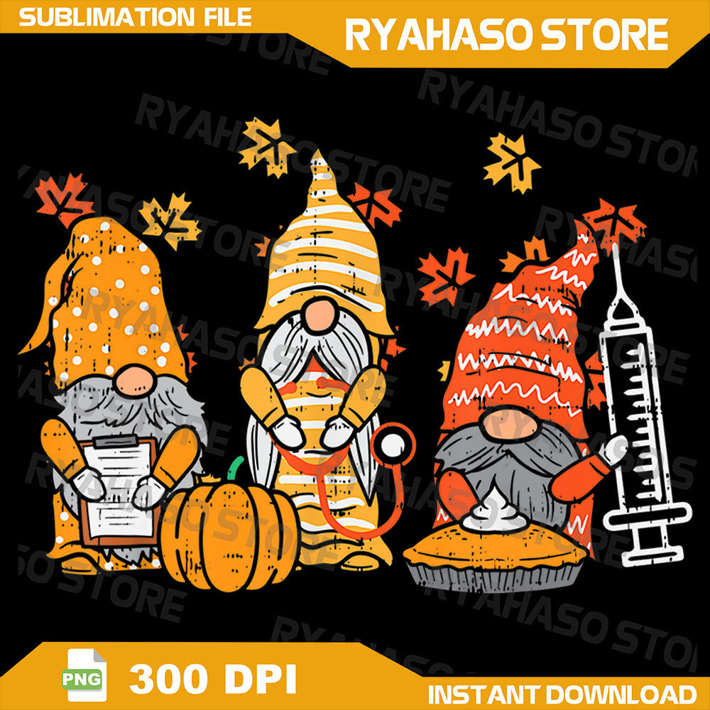 Thanksgiving Nurse Gnomes Fall Scrub Top Autumn RN Png Cute Gnome Png Fall Png Thanksgiving Gnome Png Nurse Gnomes 0