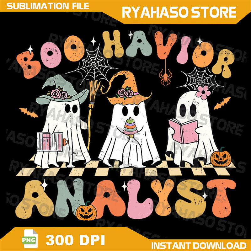 Retro Ghost Boo Havior Png Analyst Therapist BCBA Halloween Png Halloween Png Ghost Boo Png Cute Ghost Png BooHaw 0