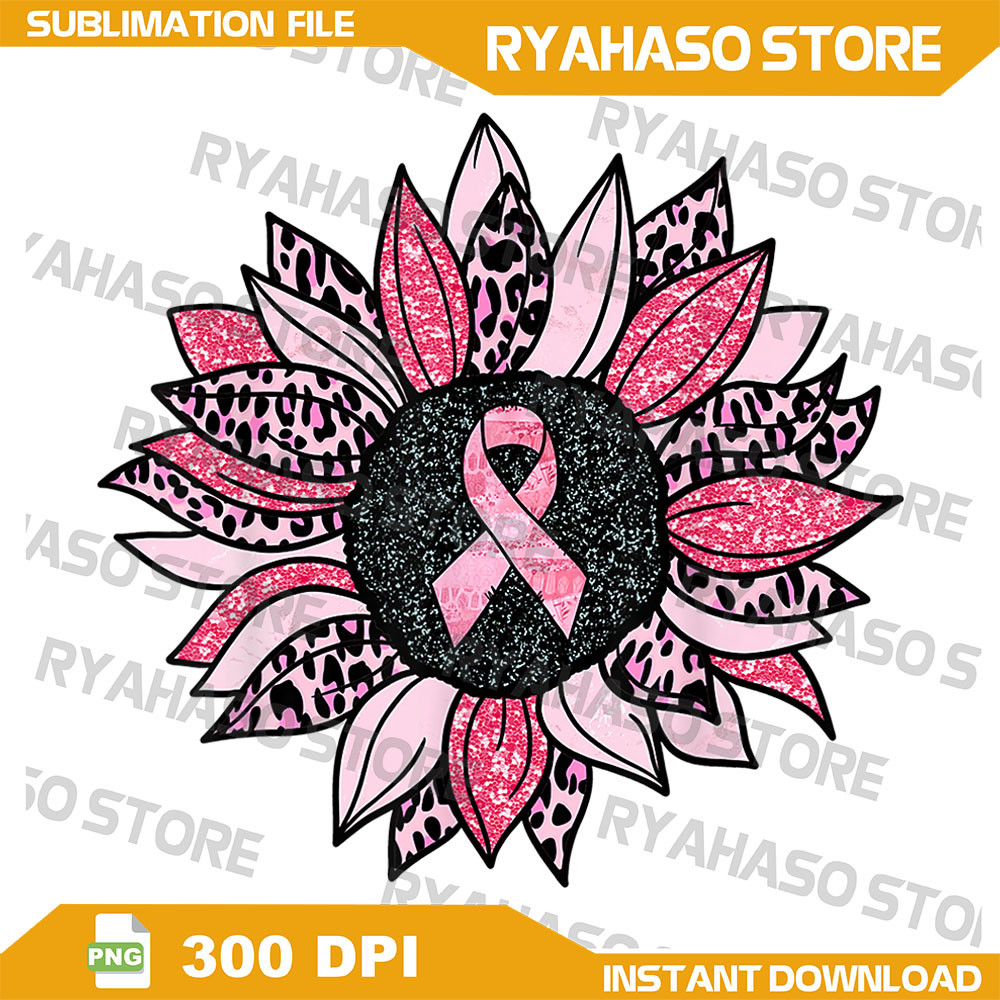 Sunflower Pink BreastCancerAwareness Women Warrior Png Pink Sunflower Leopard Png Cancer Survivor Pink Ribbon Png 0