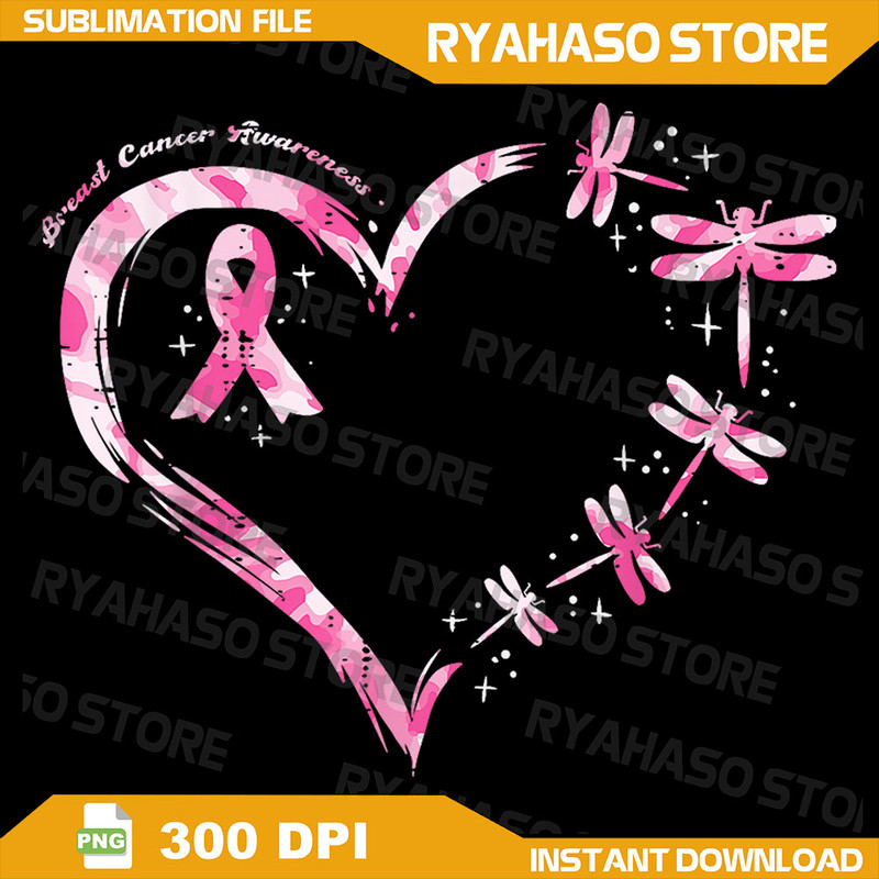 Breast Cancer Heart Dragonflies Awareness Png Pink Heart PNG Awareness PNG PNG Digital File Breast Cancer Png 0