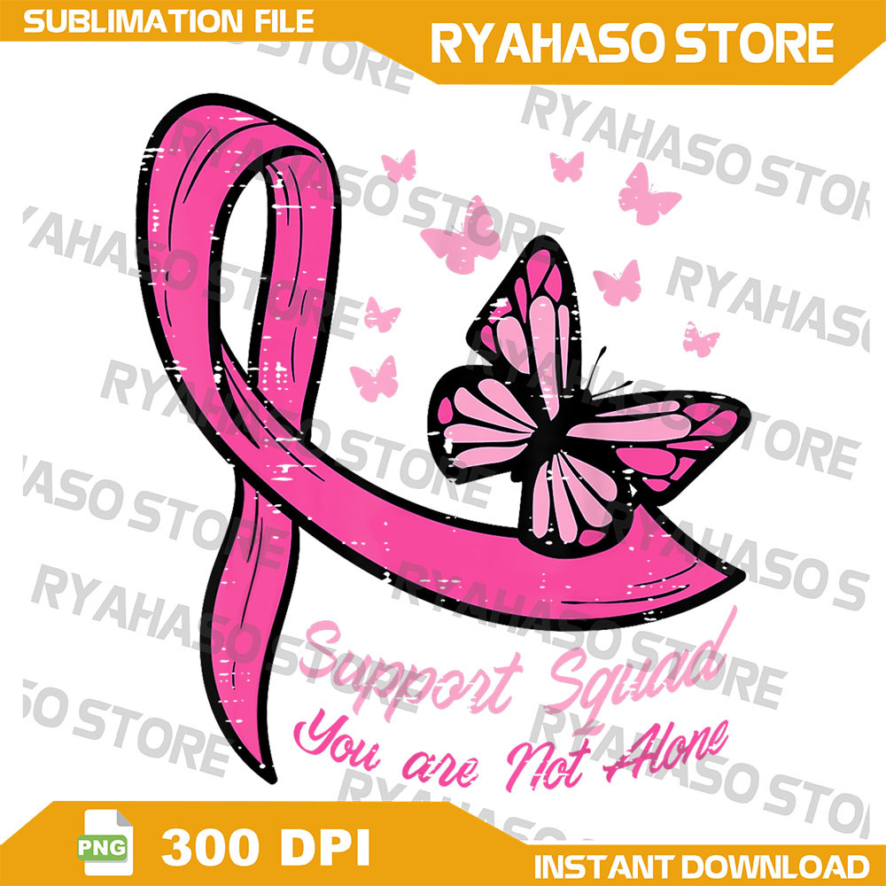 Breast Cancer Ribbon Butterfly Support Squad Png Together We Fight Png Pink Ribbon Png Pink October Png 0