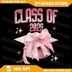 retro senior 25 class of 2025 graduation coquette pink bow png, pink bow png, senior 2025 png, class of 2025 png