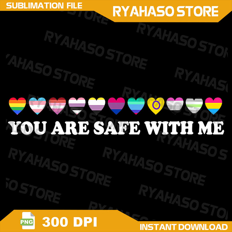 Womens Retro You Are Safe With Me Png Rainbow Bi Transgender LGBT Pride Png LGBT Friendly Png Rainbow Png LGBT Heart 0