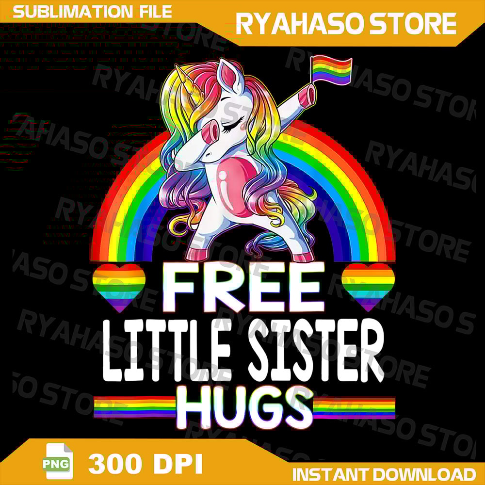 Free Little Sister Hugs Png Unicorn LGBT Pride Rainbow Png Pride Png LGBTQ Png Colorful Unicorn Png Sublimate Png 0