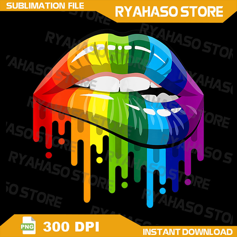 LGBT Rainbow Lip Gay Pride Funny Sexy Cool Lesbian Pride Png GBT Lips Png Gay Pride Lips Png Dripping Lips Png Lips 0