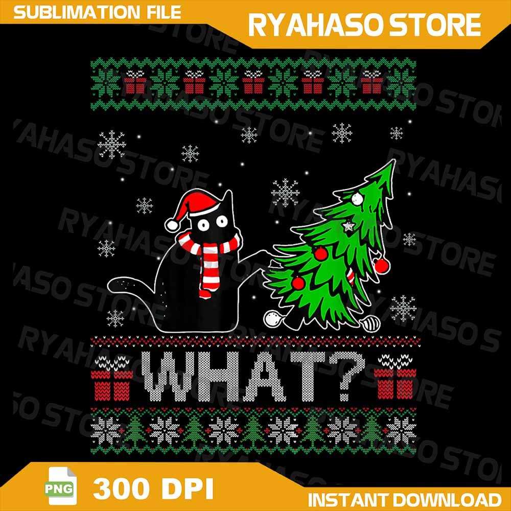 Cat What Funny Black Cat Pushing Christmas Tree Ugly Xmas Png Cat What Png Merry Christmas Png Chri 0