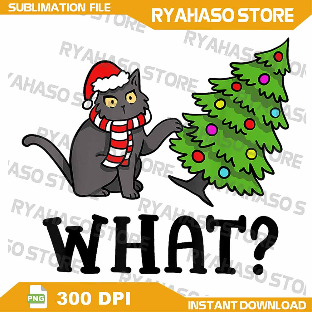 Funny Black Cat Santa Pushing Christmas Tree Cat Lover Png Cute Cat Christmas Lights Png Funny Merr 0