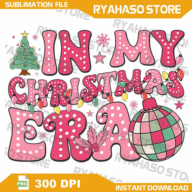 Groovy Pink In My Christmas Era Merry And Bright Women Kids Png In My Christmas Era Png Merry Chris 0