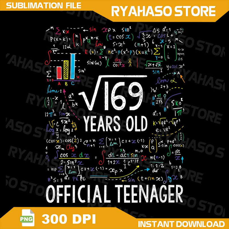 Square Root Of 169 13 Years Old Official Teenager Birthday Png 13 Years Old Official Teenager Png M 0