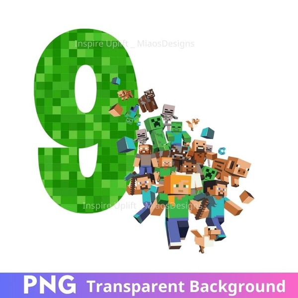 Minecraft 9th Birthday Party PNG Clipart Image Nine - Inspire Uplift