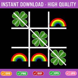 shamrocks and rainbows tic tac toe lucky saint patricks day svg, patrick's day png, digital download