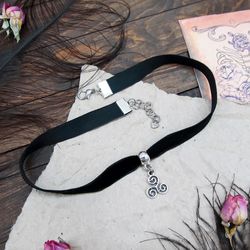 Triskele necklace choker Triskelion choker pendant Celtic charm choker Black velvet choker Triple Spiral symbols collar