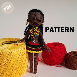 Crochet African Doll, Pattern Crochet African doll, Pattern Black Doll, National african doll