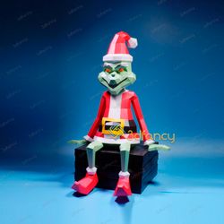 the grinch papercraft pdf for printer, svg for cricut projects - diy low poly grinch paper sculpture for christmas decor