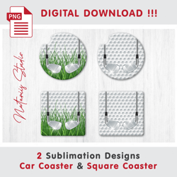 2 Realistic Golf Templates - Car Coaster Design - Sublimation Waterslade Pattern - Digital Download