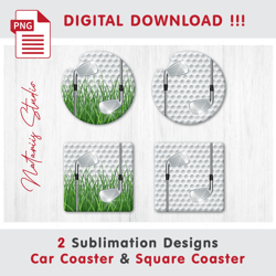2 Realistic Golf Templates - Car Coaster Design - Sublimation Waterslade Pattern - Digital Download