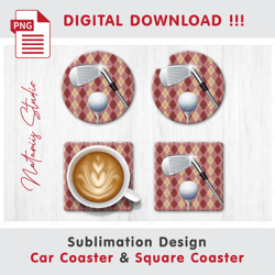 Realistic Golf Template - Car Coaster Design - Sublimation Waterslade Pattern - Digital Download