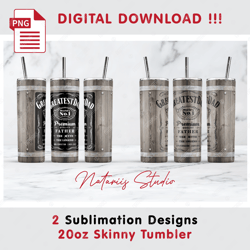 2 Best Dad Designs. Father's day. Whiskey Lover - Seamless Sublimation Design - 20oz SKINNY TUMBLER - Full Wrap