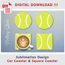 Tennis Ball Template - Car Coaster Design - Sublimation Waterslade Pattern - Digital Download