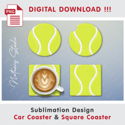Tennis Ball Design - Car Coaster Template - Sublimation Waterslade Pattern - Digital Download