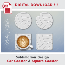 Volleyball Ball Template - Car Coaster Design - Sublimation Waterslade Pattern - Digital Download