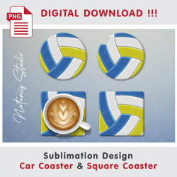 Volleyball Ball Design - Car Coaster Template - Sublimation Waterslade Pattern - Digital Download