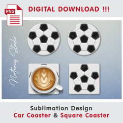 Soccer Ball Template - Car Coaster Design - Sublimation Waterslade Pattern - Digital Download
