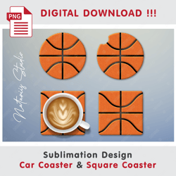 Basketball Ball Design - Car Coaster Template - Sublimation Waterslade Pattern - Digital Download