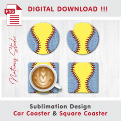 Softball Denim Combo Design - v2 - Car Coaster Template - Sublimation Waterslade Pattern - Digital Download