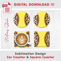 Softball Leopard Combo Design - v1 - Car Coaster Template - Sublimation Waterslade Pattern - Digital Download