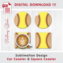 Softball Wood Combo Design - v1 - Car Coaster Template - Sublimation Waterslade Pattern - Digital Download