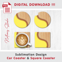 Softball Wood Combo Design - v3 - Car Coaster Template - Sublimation Waterslade Pattern - Digital Download