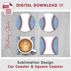 Baseball Denim Combo Design - v1 - Car Coaster Template - Sublimation Waterslade Pattern - Digital Download