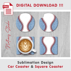 Baseball Denim Combo Design - v2 - Car Coaster Template - Sublimation Waterslade Pattern - Digital Download