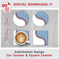 Baseball Denim Combo Design - v3 - Car Coaster Template - Sublimation Waterslade Pattern - Digital Download