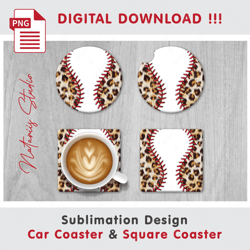 Baseball Leopard Combo Design - v2 - Car Coaster Template - Sublimation Waterslade Pattern - Digital Download