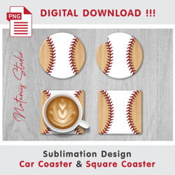Baseball Wood Combo Design - v1 - Car Coaster Template - Sublimation Waterslade Pattern - Digital Download