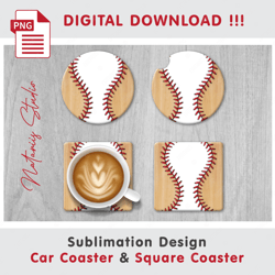 Baseball Wood Combo Design - v2 - Car Coaster Template - Sublimation Waterslade Pattern - Digital Download