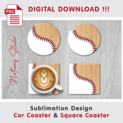 Baseball Wood Combo Design - v3 - Car Coaster Template - Sublimation Waterslade Pattern - Digital Download