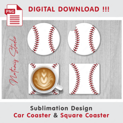 Baseball Ball Design - v1 - Car Coaster Template - Sublimation Waterslade Pattern - Digital Download